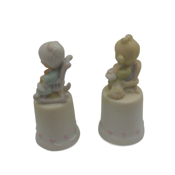 Precious Moments THIMBLE SET Purr-fect Grandma & Mother Sew Dear 80s Vintage - Picture 7 of 12